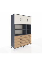 Hyperion Dolap 8 Raflı 8 Çekmeceli 3 Kapaklı 132x44x195 Antrasit-Aytaşı/Çam