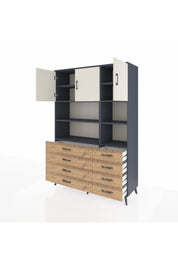 Hyperion Dolap 8 Raflı 8 Çekmeceli 3 Kapaklı 132x44x195 Antrasit-Aytaşı/Çam