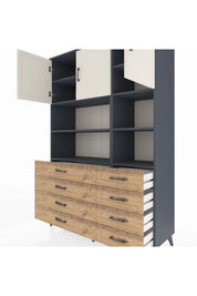 Hyperion Dolap 8 Raflı 8 Çekmeceli 3 Kapaklı 132x44x195 Antrasit-Aytaşı/Çam