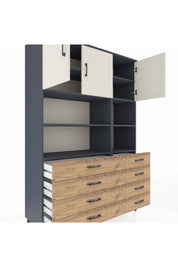 Hyperion Dolap 8 Raflı 8 Çekmeceli 3 Kapaklı 132x44x195 Antrasit-Aytaşı/Çam