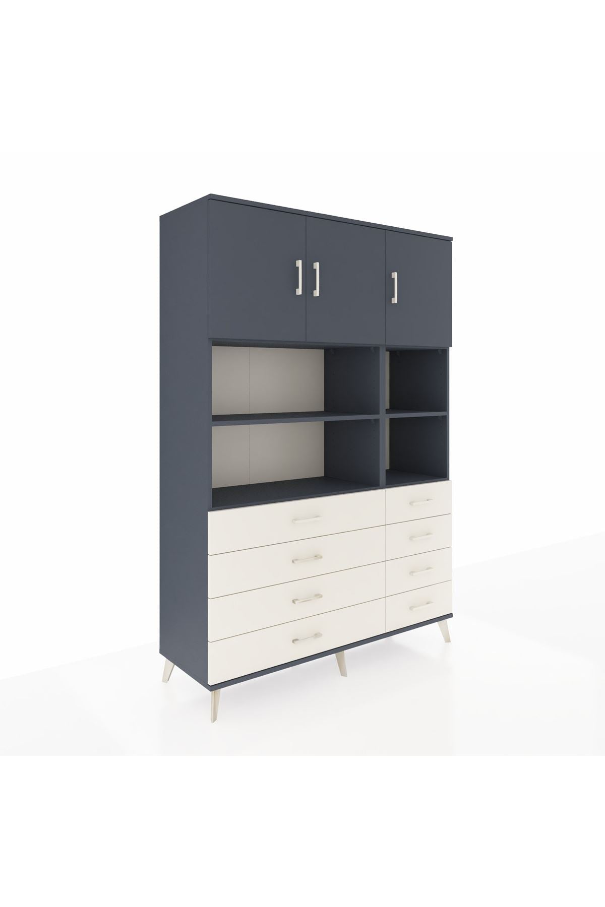 Hyperion Dolap 8 Raflı 8 Çekmeceli 3 Kapaklı 132x44x195 Antrasit-Antrasit/Aytaşı