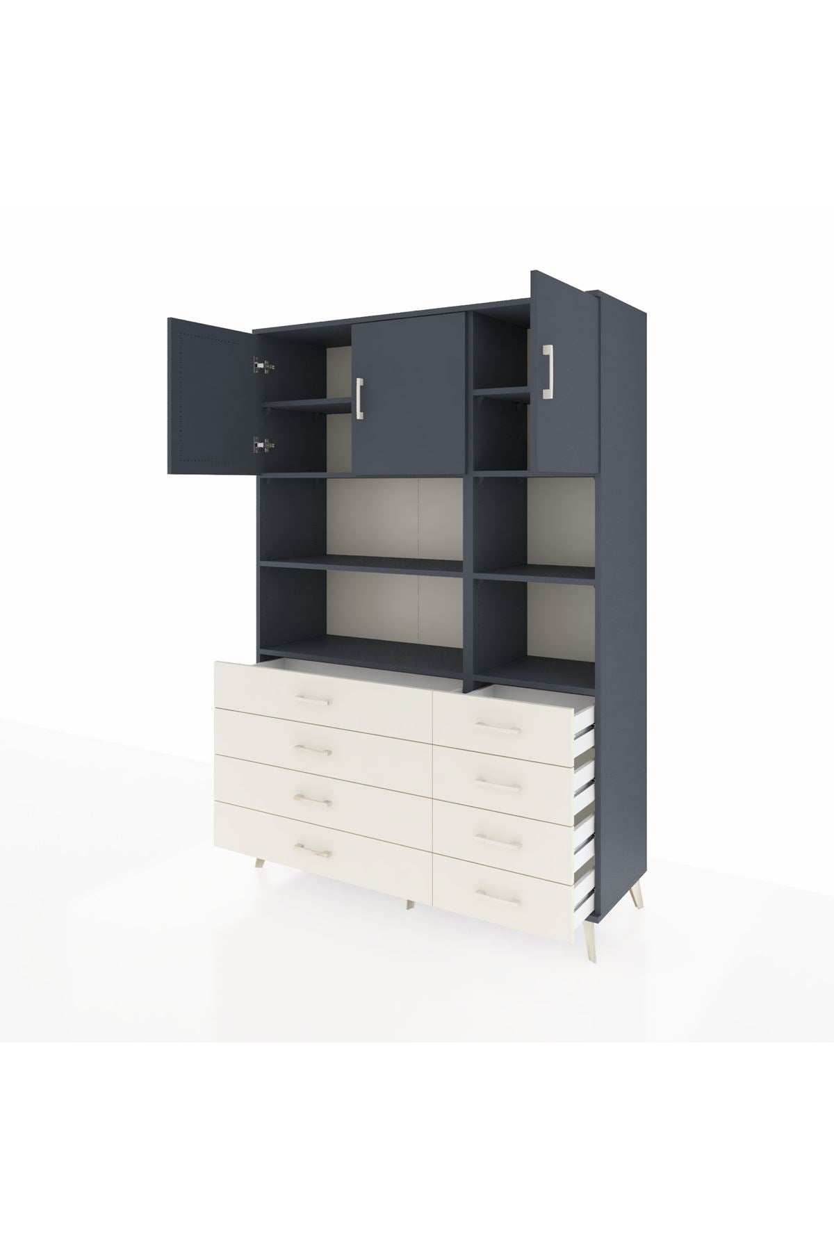 Hyperion Dolap 8 Raflı 8 Çekmeceli 3 Kapaklı 132x44x195 Antrasit-Antrasit/Aytaşı