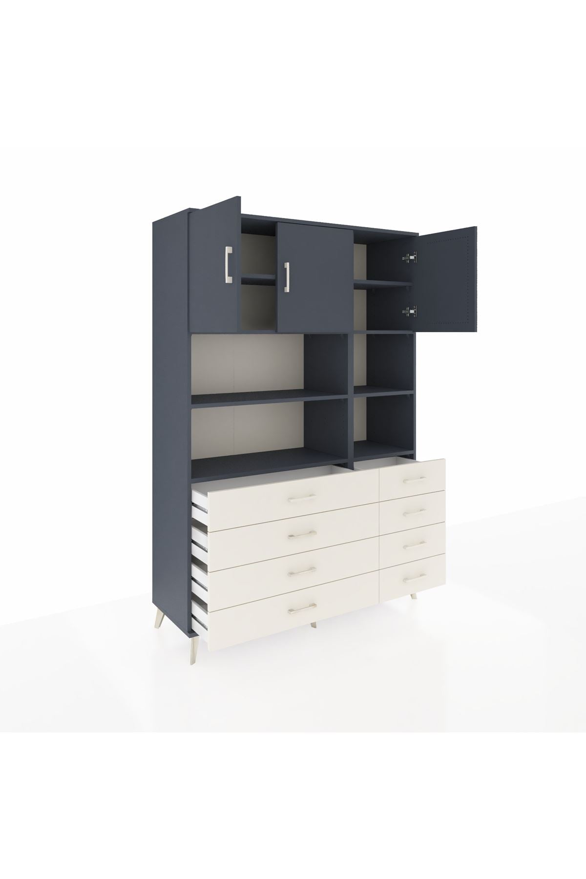 Hyperion Dolap 8 Raflı 8 Çekmeceli 3 Kapaklı 132x44x195 Antrasit-Antrasit/Aytaşı