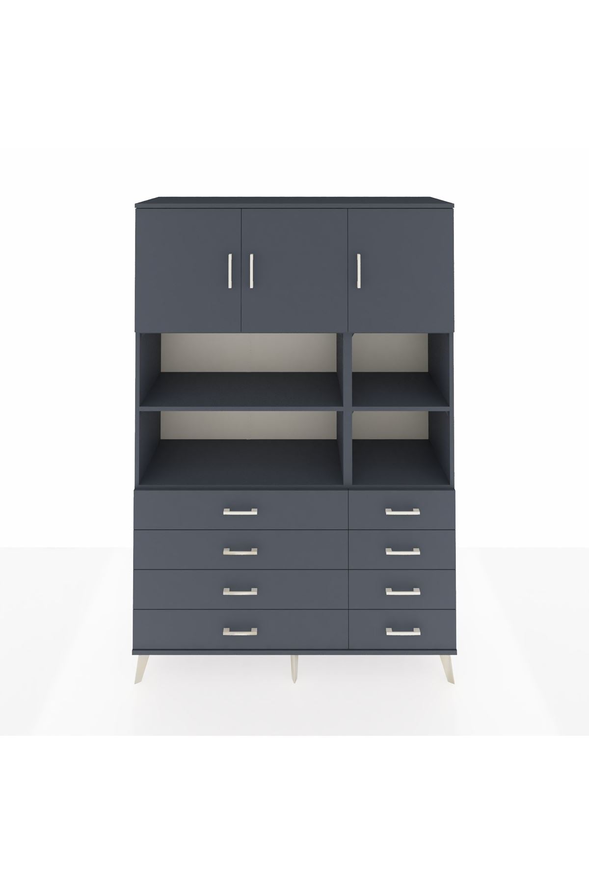 Hyperion Dolap 8 Raflı 8 Çekmeceli 3 Kapaklı 132x44x195 Antrasit-Antrasit/Antrasit