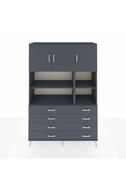 Hyperion Dolap 8 Raflı 8 Çekmeceli 3 Kapaklı 132x44x195 Antrasit-Antrasit/Antrasit