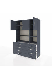 Hyperion Dolap 8 Raflı 8 Çekmeceli 3 Kapaklı 132x44x195 Antrasit-Antrasit/Antrasit