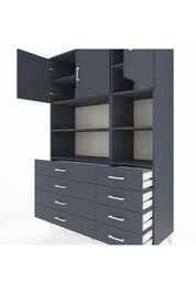 Hyperion Dolap 8 Raflı 8 Çekmeceli 3 Kapaklı 132x44x195 Antrasit-Antrasit/Antrasit
