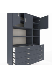Hyperion Dolap 8 Raflı 8 Çekmeceli 3 Kapaklı 132x44x195 Antrasit-Antrasit/Antrasit