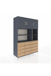 Hyperion Dolap 8 Raflı 8 Çekmeceli 3 Kapaklı 132x44x195 Antrasit-Antrasit/Çam