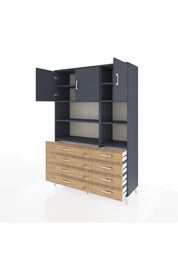 Hyperion Dolap 8 Raflı 8 Çekmeceli 3 Kapaklı 132x44x195 Antrasit-Antrasit/Çam