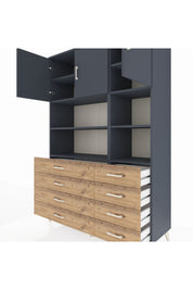 Hyperion Dolap 8 Raflı 8 Çekmeceli 3 Kapaklı 132x44x195 Antrasit-Antrasit/Çam