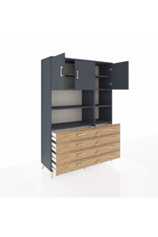 Hyperion Dolap 8 Raflı 8 Çekmeceli 3 Kapaklı 132x44x195 Antrasit-Antrasit/Çam