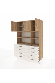 Hyperion Dolap 8 Raflı 8 Çekmeceli 3 Kapaklı 132x44x195 Çam-Çam/Aytaşı