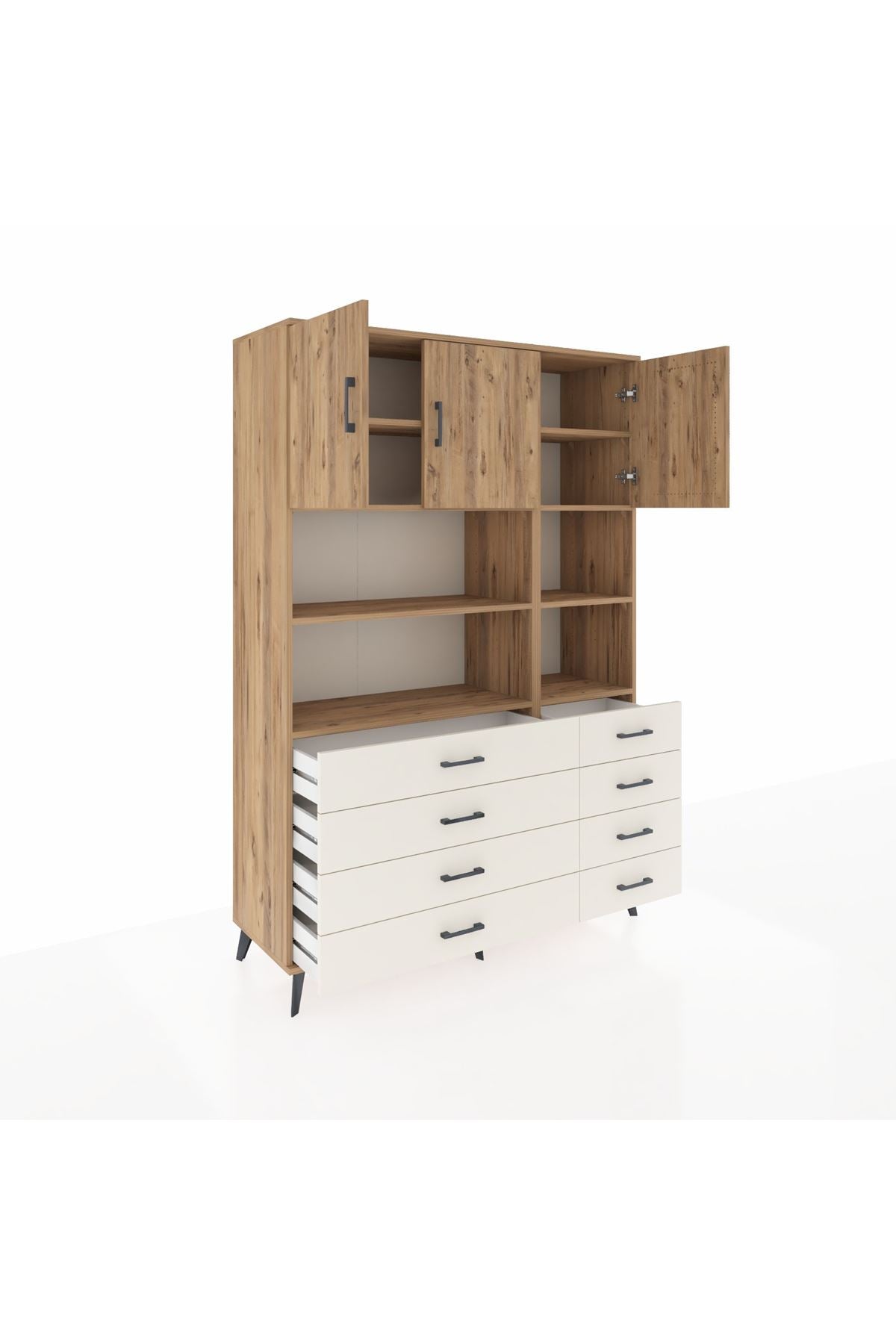 Hyperion Dolap 8 Raflı 8 Çekmeceli 3 Kapaklı 132x44x195 Çam-Çam/Aytaşı