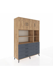 Hyperion Dolap 8 Raflı 8 Çekmeceli 3 Kapaklı 132x44x195 Çam-Çam/Antrasit