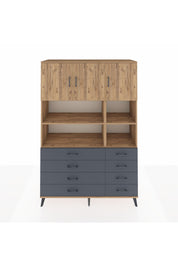 Hyperion Dolap 8 Raflı 8 Çekmeceli 3 Kapaklı 132x44x195 Çam-Çam/Antrasit