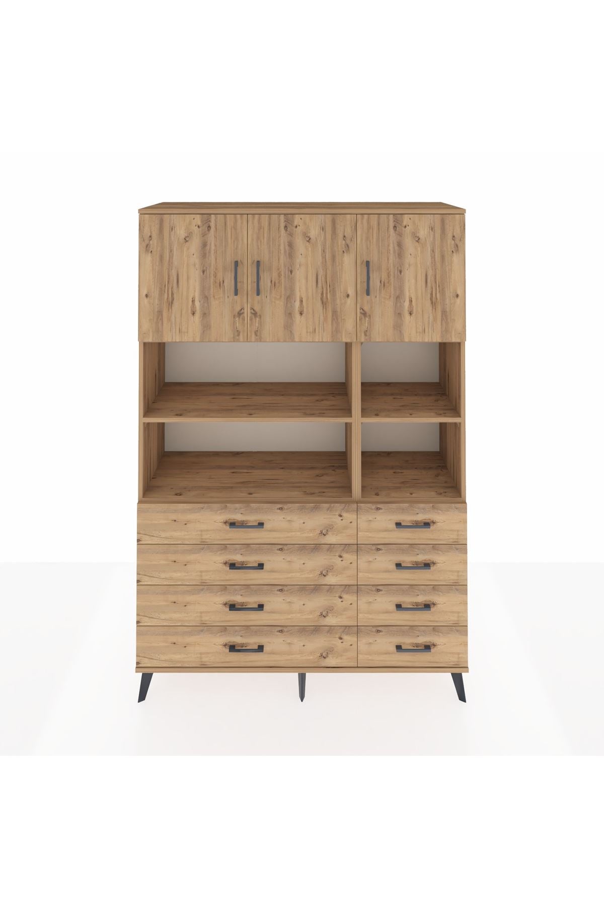 Hyperion Dolap 8 Raflı 8 Çekmeceli 3 Kapaklı 132x44x195 Çam-Çam/Çam