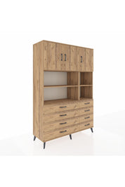 Hyperion Dolap 8 Raflı 8 Çekmeceli 3 Kapaklı 132x44x195 Çam-Çam/Çam