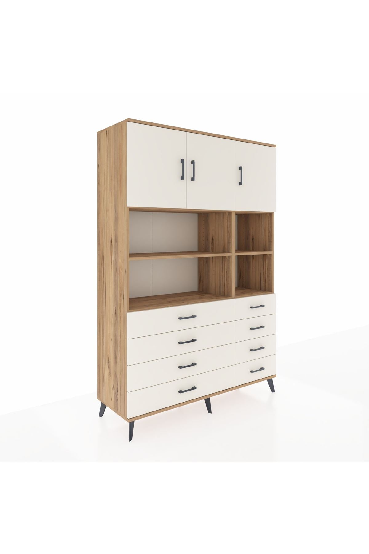 Hyperion Dolap 8 Raflı 8 Çekmeceli 3 Kapaklı 132x44x195 Çam-Aytaşı/Aytaşı