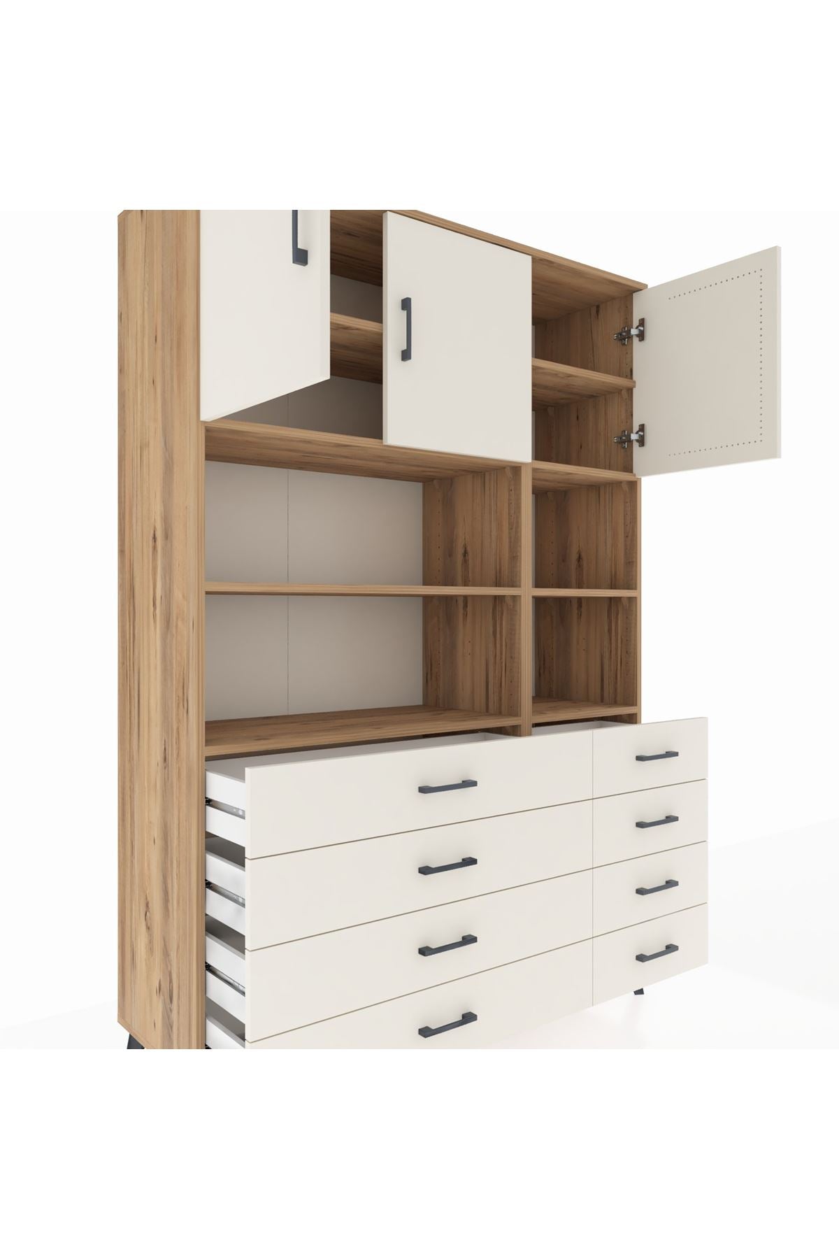 Hyperion Dolap 8 Raflı 8 Çekmeceli 3 Kapaklı 132x44x195 Çam-Aytaşı/Aytaşı