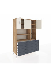 Hyperion Dolap 8 Raflı 8 Çekmeceli 3 Kapaklı 132x44x195 Çam-Aytaşı/Antrasit