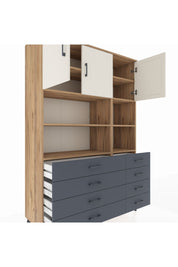 Hyperion Dolap 8 Raflı 8 Çekmeceli 3 Kapaklı 132x44x195 Çam-Aytaşı/Antrasit