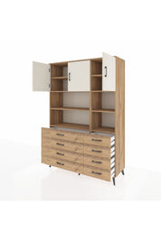 Hyperion Dolap 8 Raflı 8 Çekmeceli 3 Kapaklı 132x44x195 Çam-Aytaşı/Çam