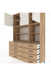 Hyperion Dolap 8 Raflı 8 Çekmeceli 3 Kapaklı 132x44x195 Çam-Aytaşı/Çam