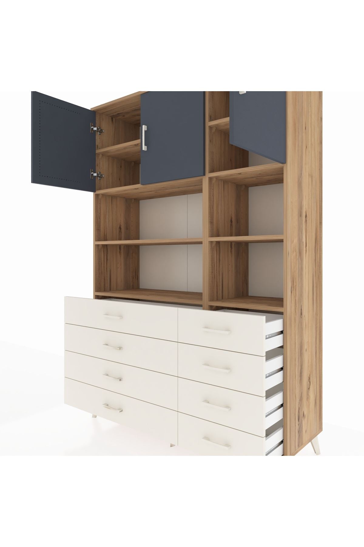 Hyperion Dolap 8 Raflı 8 Çekmeceli 3 Kapaklı 132x44x195 Çam-Antrasit/Aytaşı