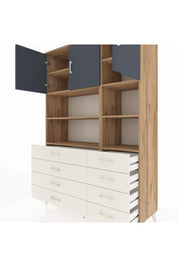 Hyperion Dolap 8 Raflı 8 Çekmeceli 3 Kapaklı 132x44x195 Çam-Antrasit/Aytaşı