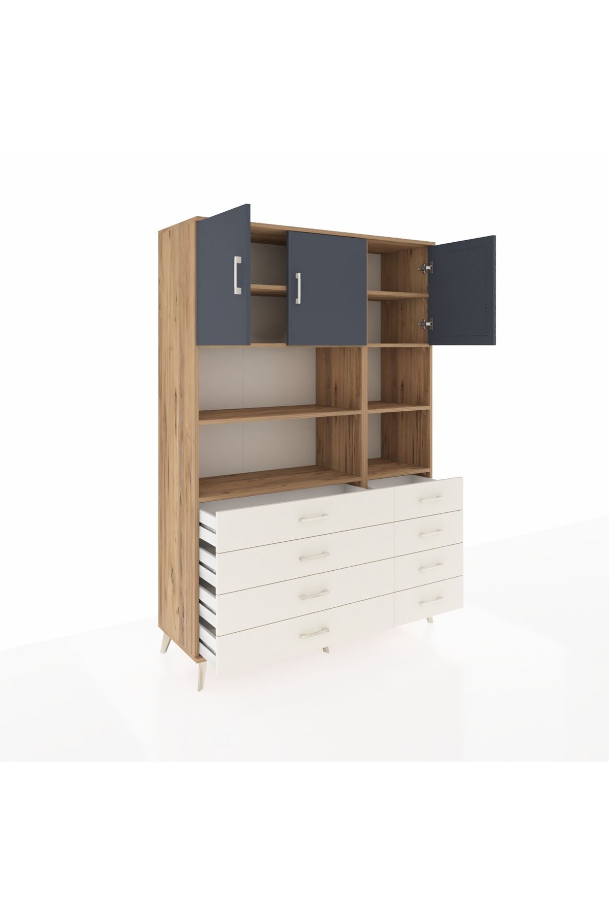 Hyperion Dolap 8 Raflı 8 Çekmeceli 3 Kapaklı 132x44x195 Çam-Antrasit/Aytaşı