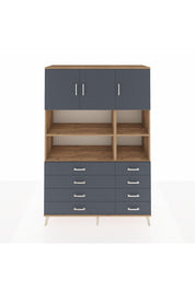 Hyperion Dolap 8 Raflı 8 Çekmeceli 3 Kapaklı 132x44x195 Çam-Antrasit/Antrasit