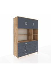 Hyperion Dolap 8 Raflı 8 Çekmeceli 3 Kapaklı 132x44x195 Çam-Antrasit/Antrasit