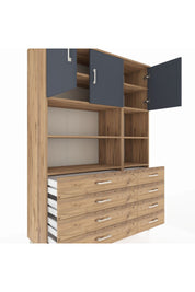 Hyperion Dolap 8 Raflı 8 Çekmeceli 3 Kapaklı 132x44x195 Çam-Antrasit/Çam