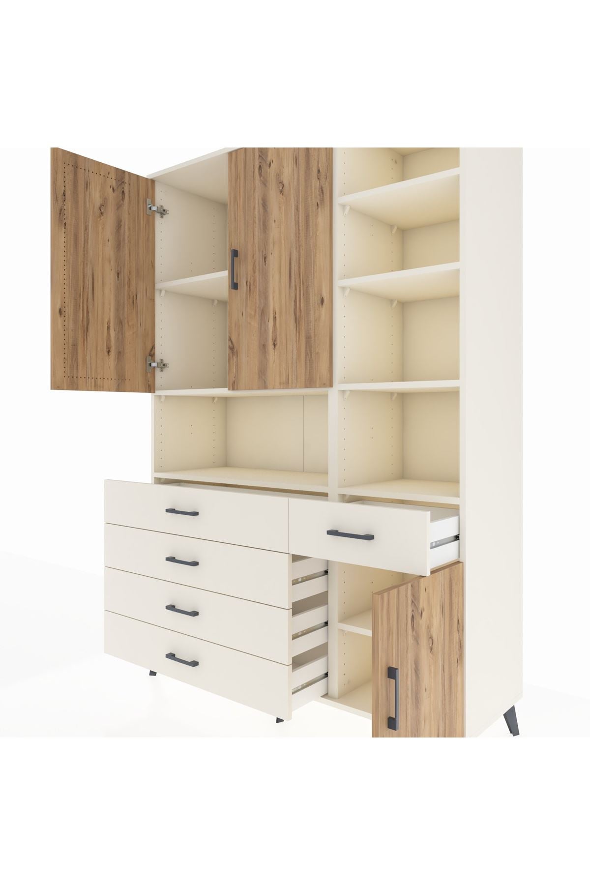 Hyperion Dolap 8 Raflı 5 Çekmeceli 3 Kapaklı 132x44x195 Aytaşı-Çam/Aytaşı