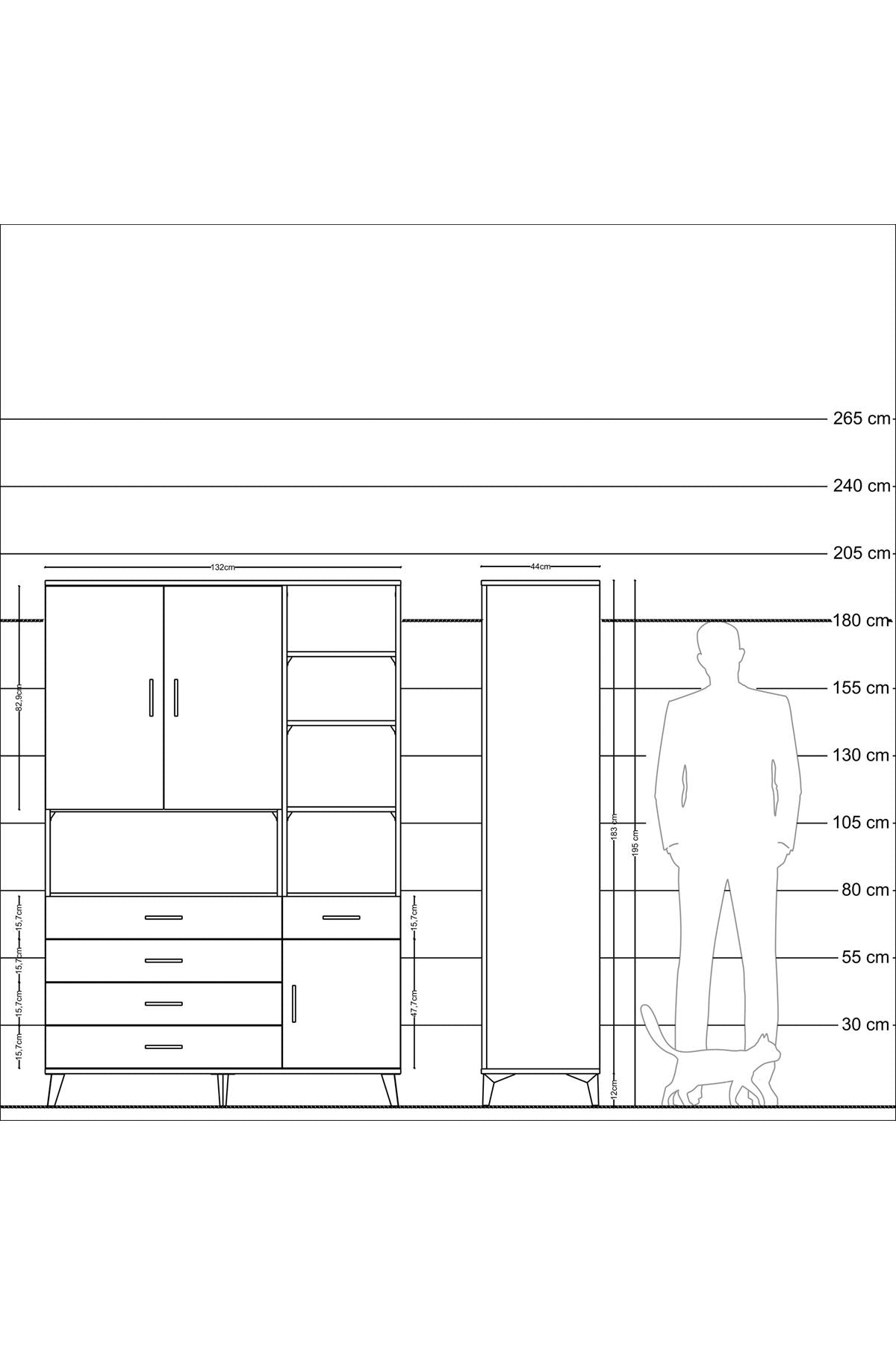 Hyperion Dolap 8 Raflı 5 Çekmeceli 3 Kapaklı 132x44x195 Aytaşı-Çam/Aytaşı