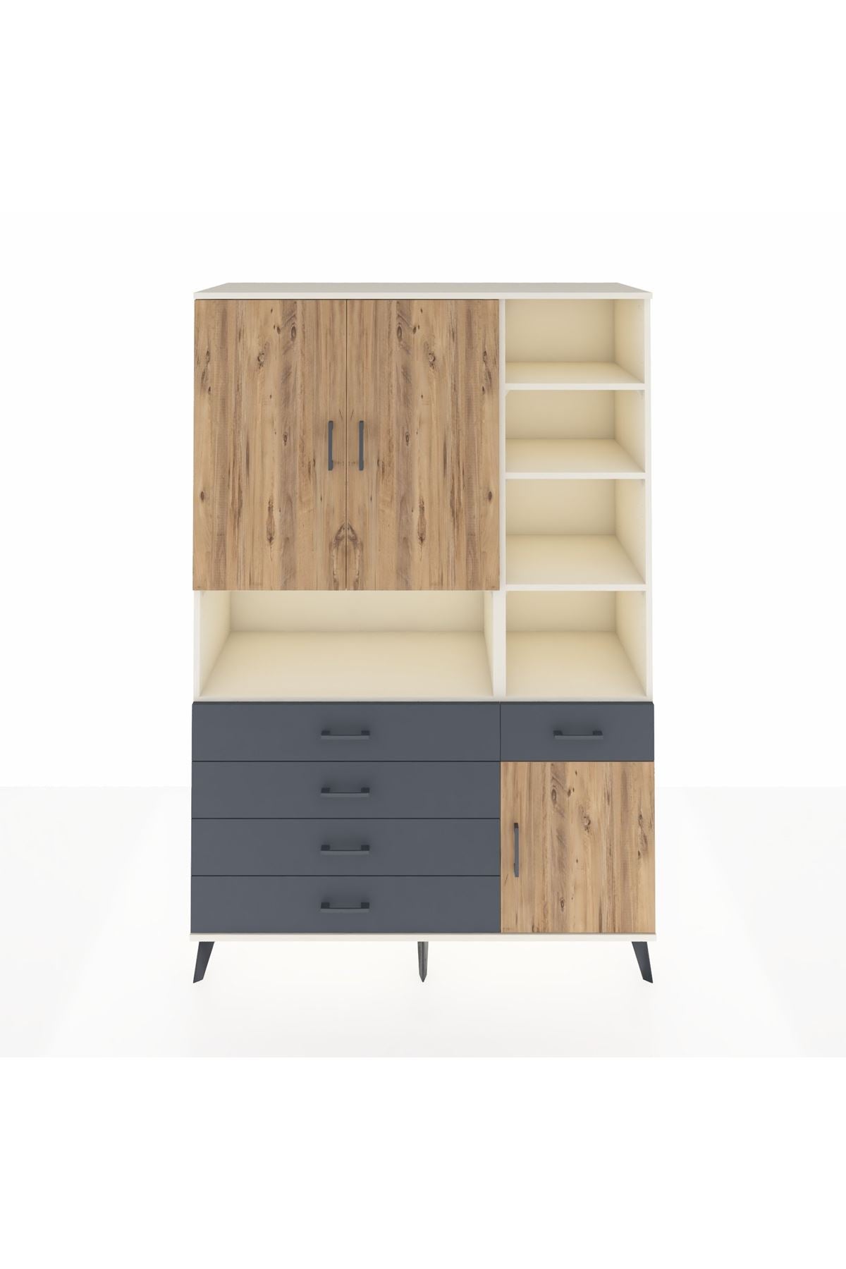 Hyperion Dolap 8 Raflı 5 Çekmeceli 3 Kapaklı 132x44x195 Aytaşı-Çam/Antrasit