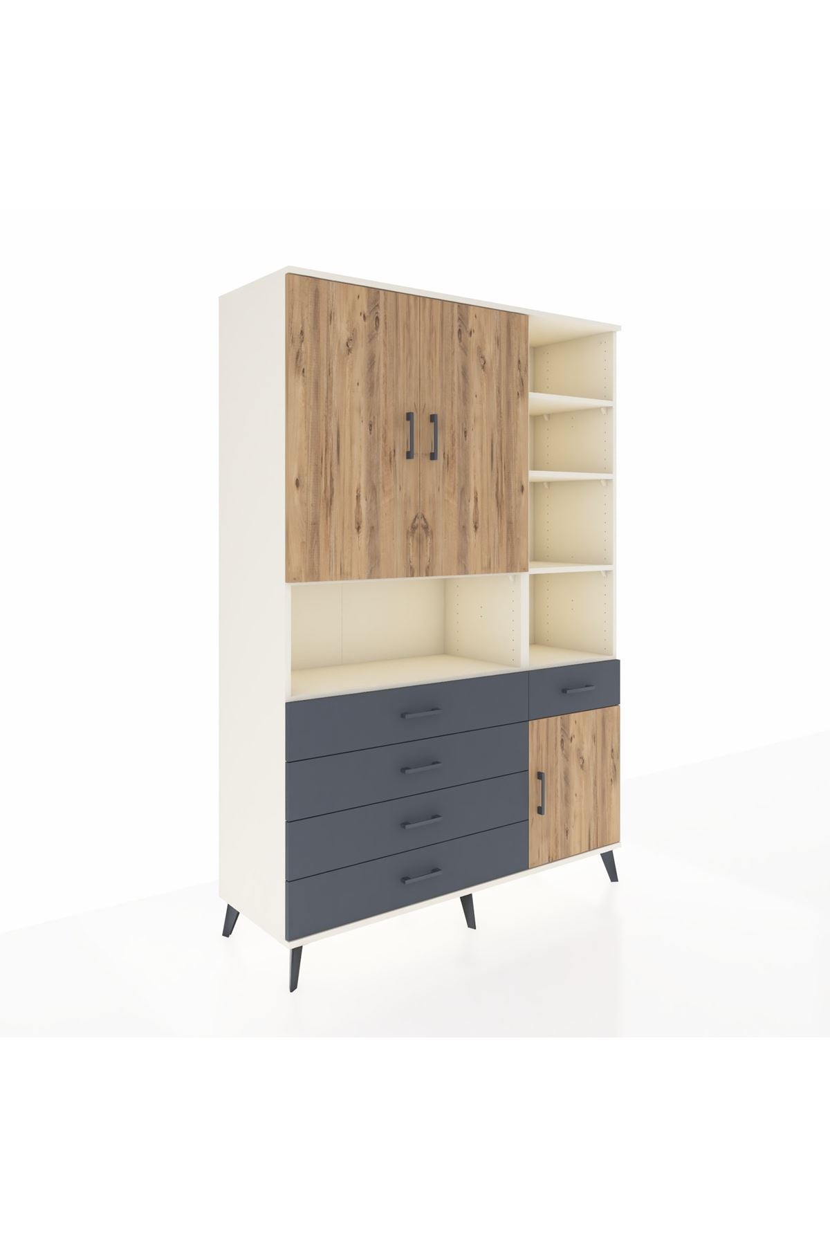 Hyperion Dolap 8 Raflı 5 Çekmeceli 3 Kapaklı 132x44x195 Aytaşı-Çam/Antrasit