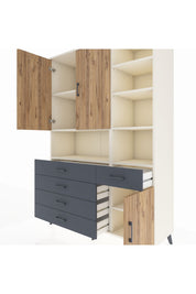 Hyperion Dolap 8 Raflı 5 Çekmeceli 3 Kapaklı 132x44x195 Aytaşı-Çam/Antrasit