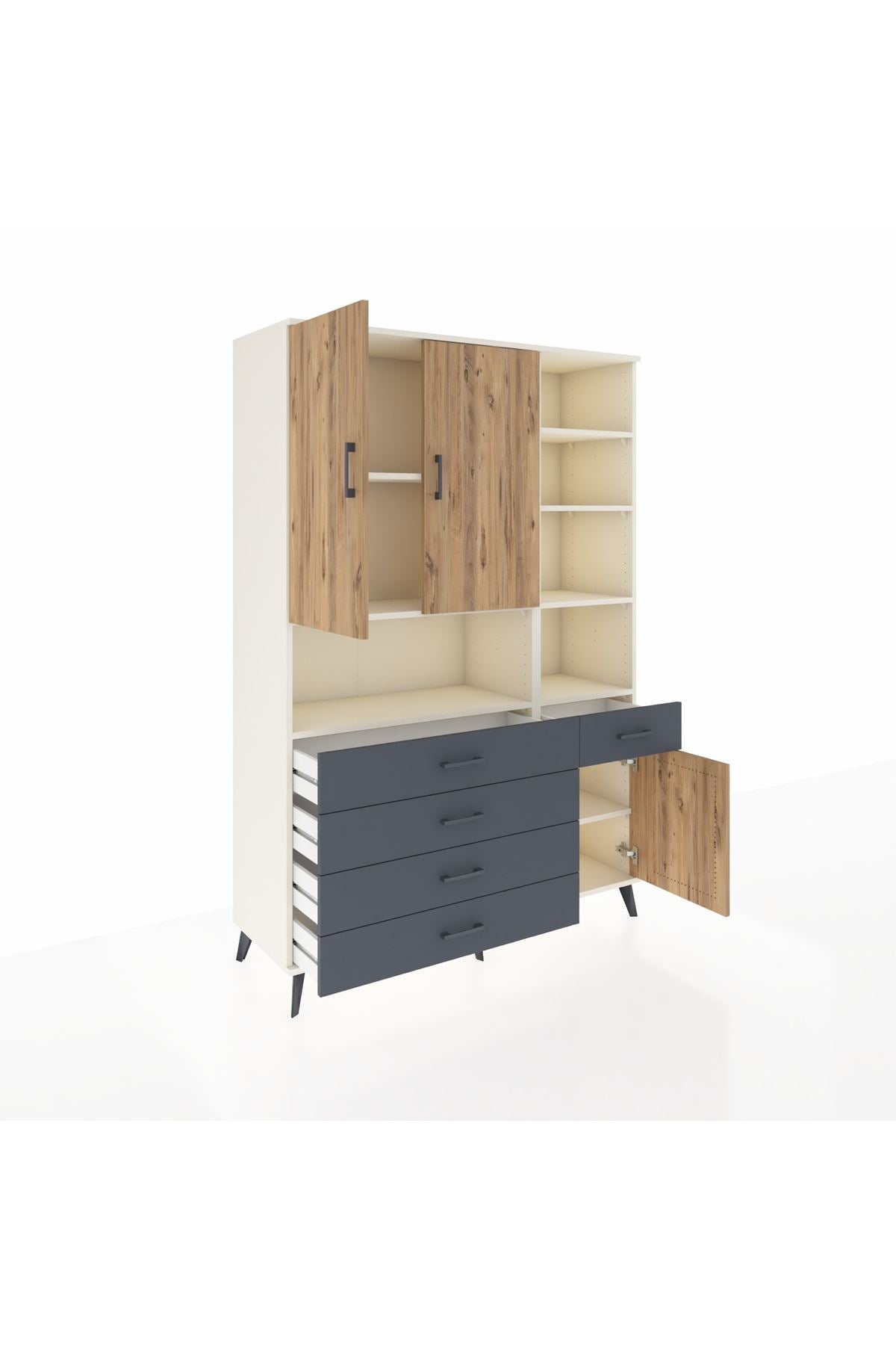 Hyperion Dolap 8 Raflı 5 Çekmeceli 3 Kapaklı 132x44x195 Aytaşı-Çam/Antrasit