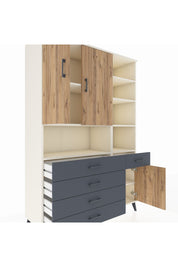 Hyperion Dolap 8 Raflı 5 Çekmeceli 3 Kapaklı 132x44x195 Aytaşı-Çam/Antrasit