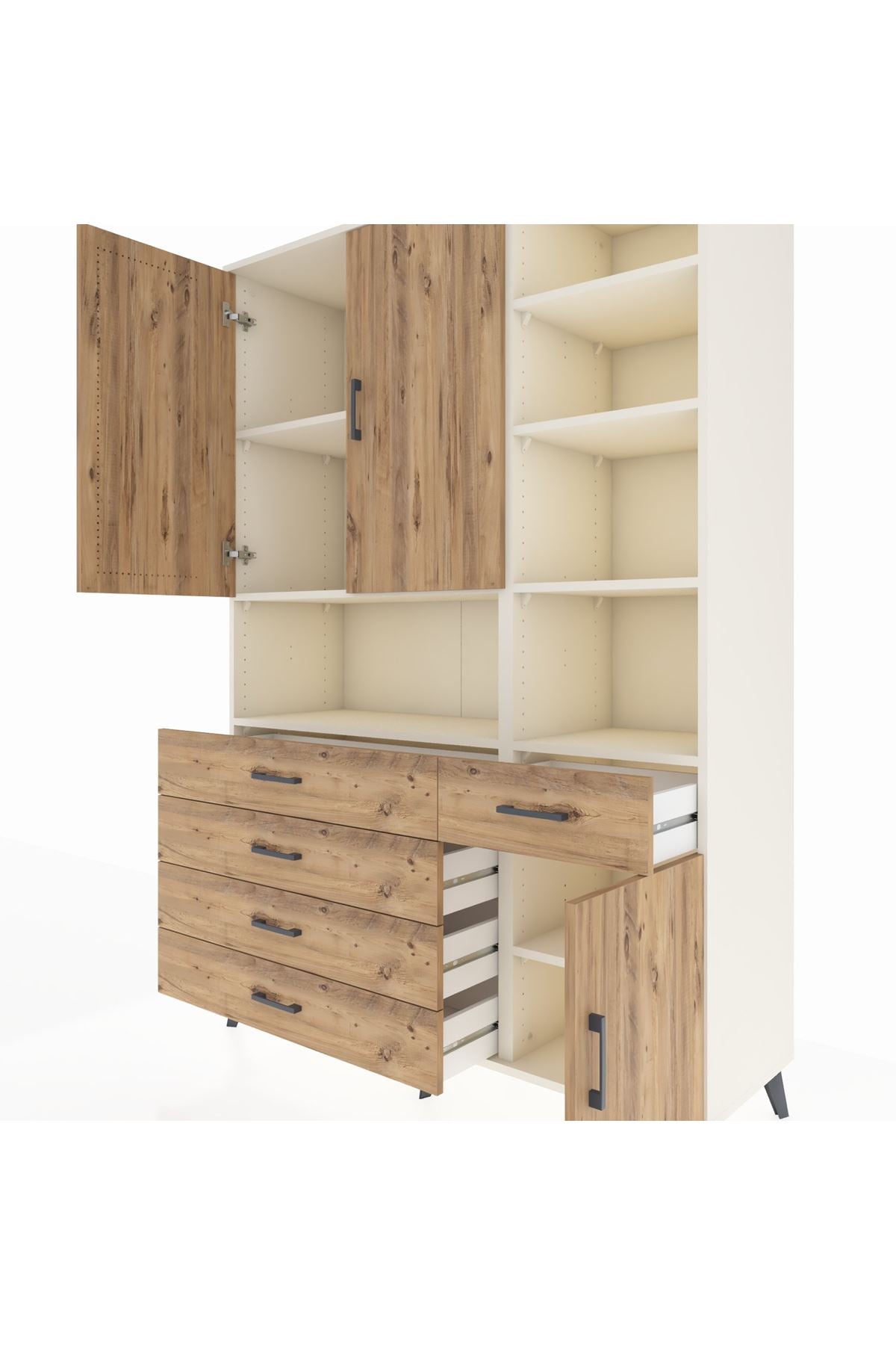 Hyperion Dolap 8 Raflı 5 Çekmeceli 3 Kapaklı 132x44x195 Aytaşı-Çam/Çam