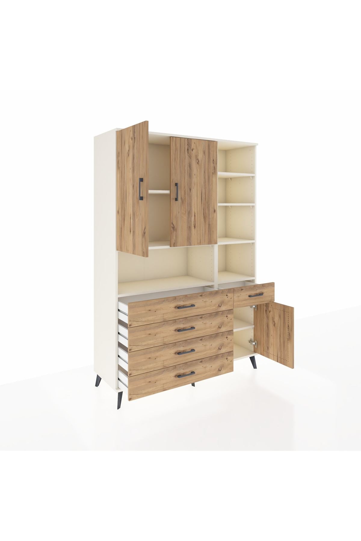 Hyperion Dolap 8 Raflı 5 Çekmeceli 3 Kapaklı 132x44x195 Aytaşı-Çam/Çam