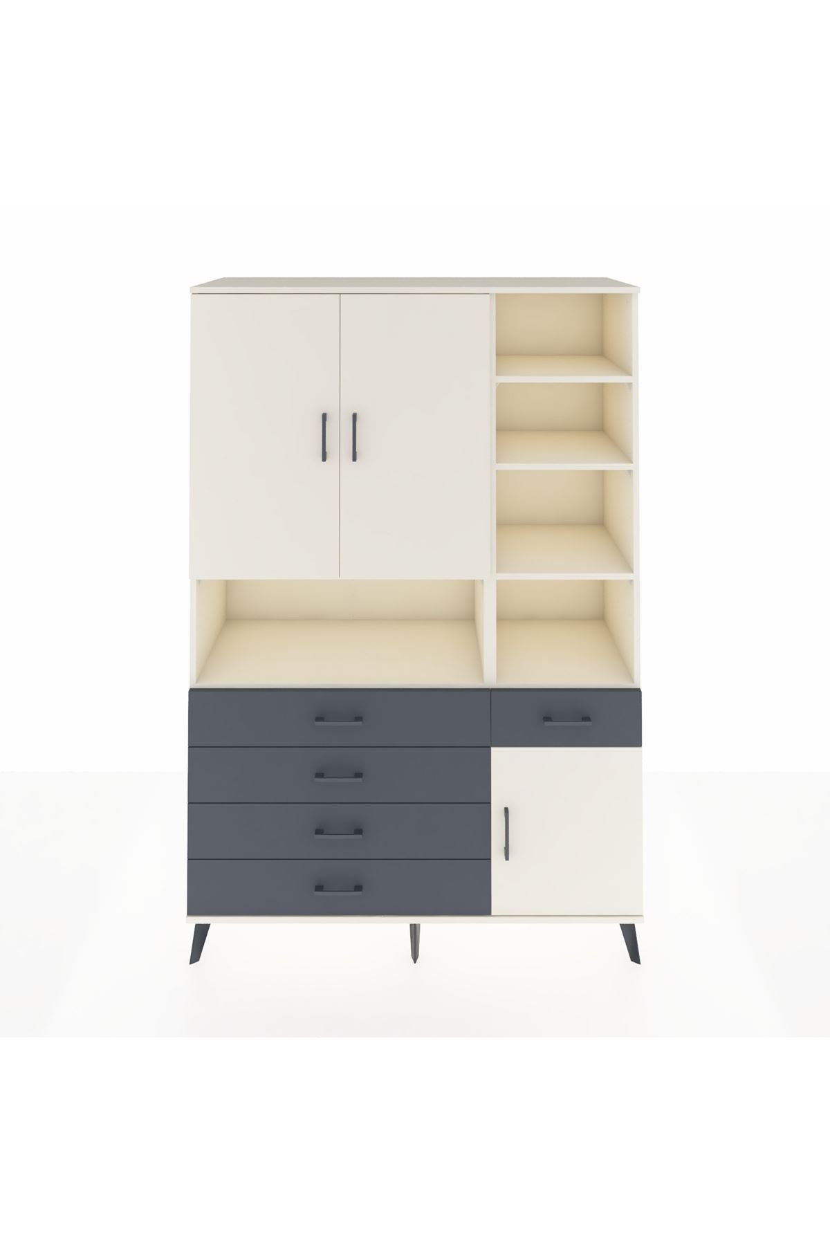 Hyperion Dolap 8 Raflı 5 Çekmeceli 3 Kapaklı 132x44x195 Aytaşı-Aytaşı/Antrasit