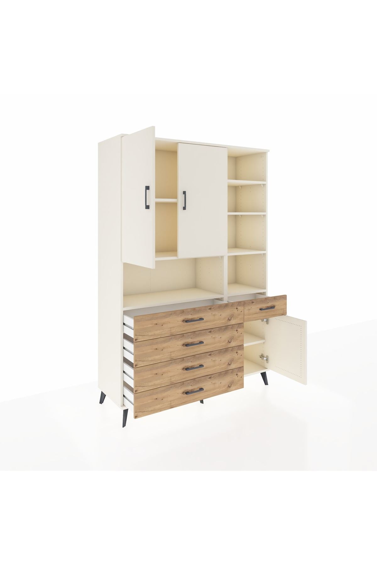 Hyperion Dolap 8 Raflı 5 Çekmeceli 3 Kapaklı 132x44x195 Aytaşı-Aytaşı/Çam