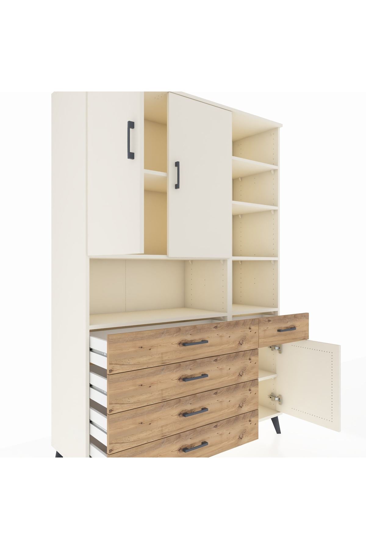 Hyperion Dolap 8 Raflı 5 Çekmeceli 3 Kapaklı 132x44x195 Aytaşı-Aytaşı/Çam