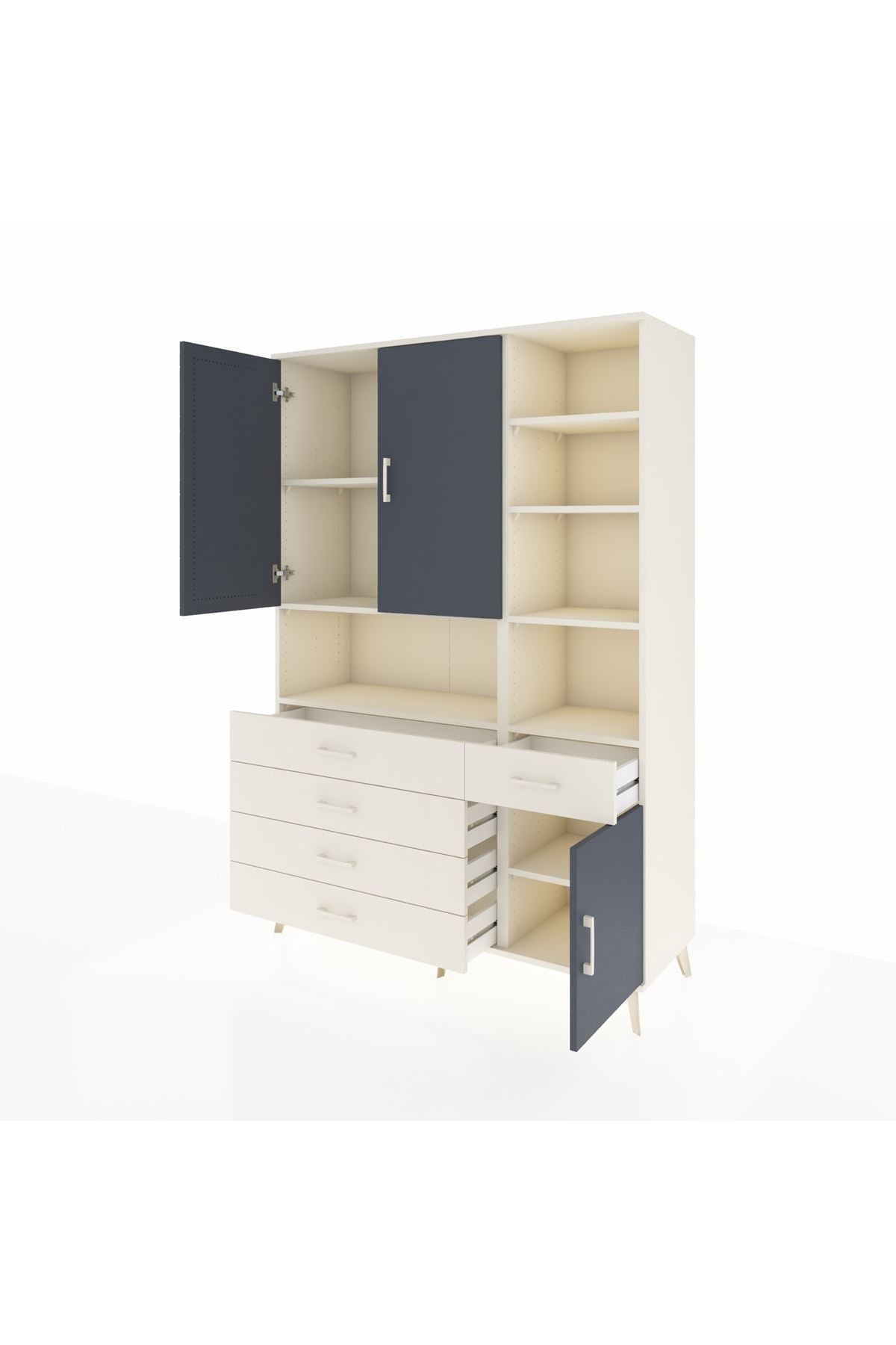 Hyperion Dolap 8 Raflı 5 Çekmeceli 3 Kapaklı 132x44x195 Aytaşı-Antrasit/Aytaşı