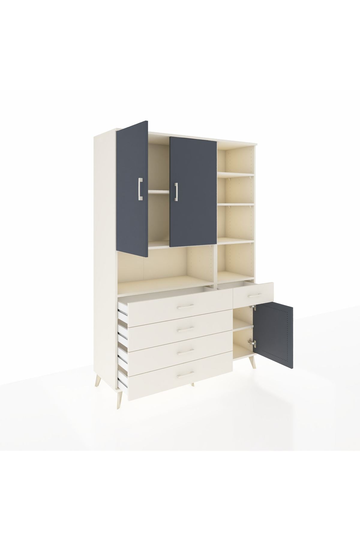 Hyperion Dolap 8 Raflı 5 Çekmeceli 3 Kapaklı 132x44x195 Aytaşı-Antrasit/Aytaşı