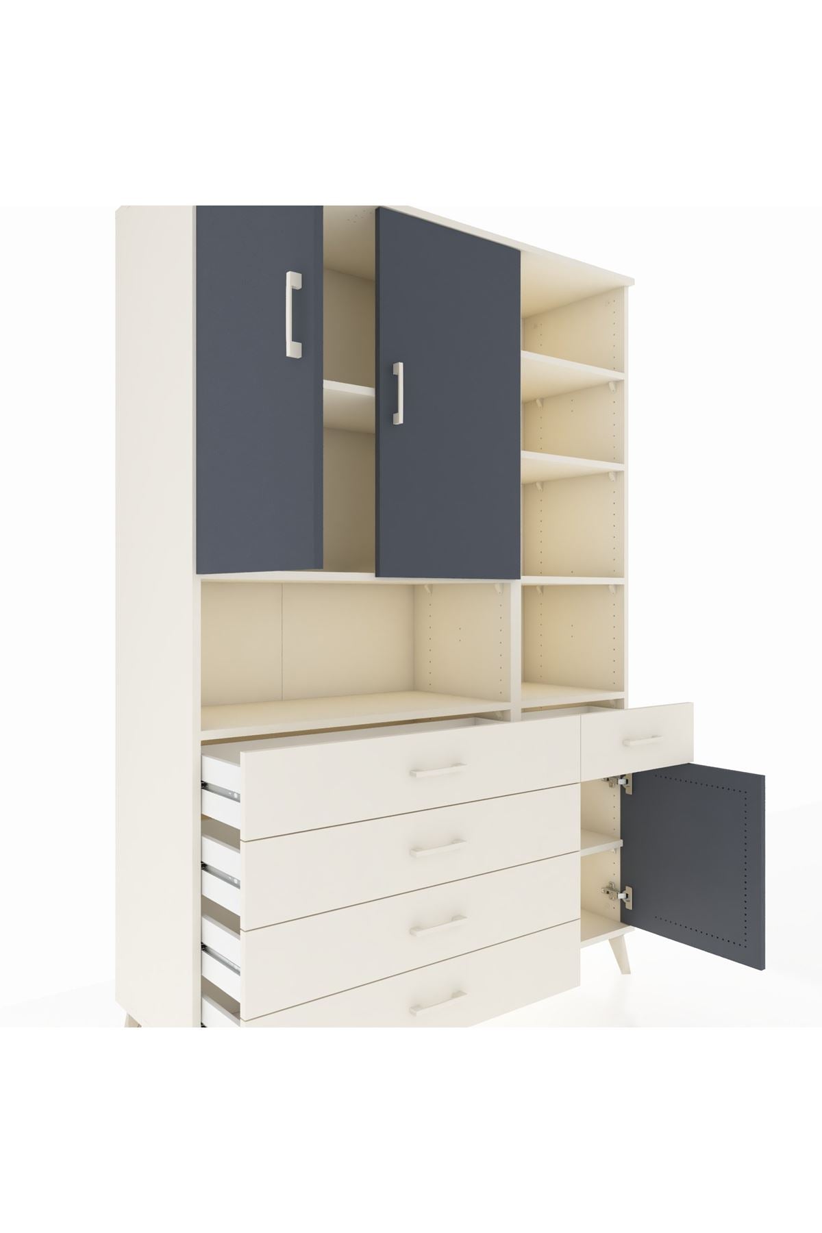 Hyperion Dolap 8 Raflı 5 Çekmeceli 3 Kapaklı 132x44x195 Aytaşı-Antrasit/Aytaşı