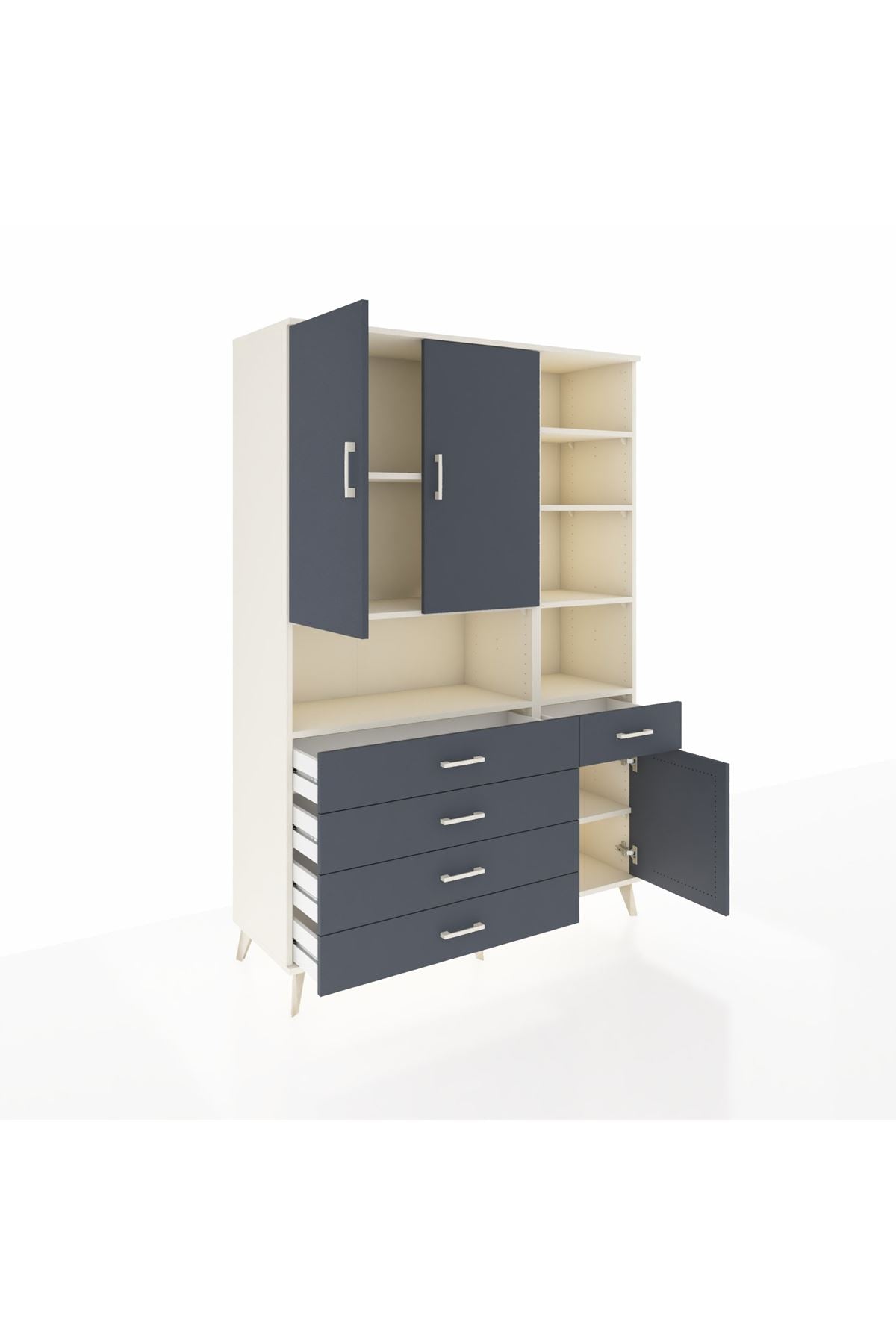 Hyperion Dolap 8 Raflı 5 Çekmeceli 3 Kapaklı 132x44x195 Aytaşı-Antrasit/Antrasit